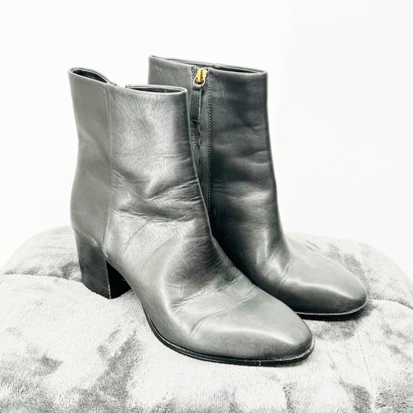 J. Crew Sadie Stacked-Heel Ankle Leather Boots in Black - Picture 1 of 13